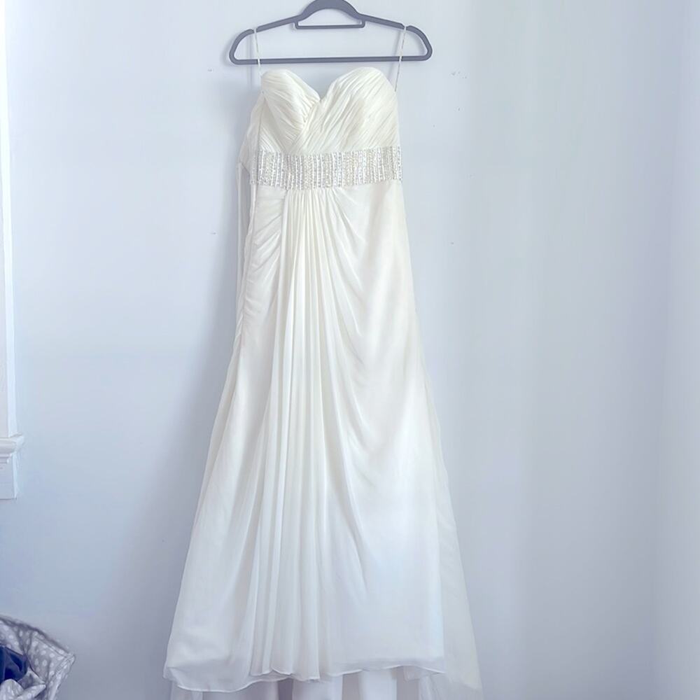 Sottero and Midgley strapless lace back small train beaded crystal wedding dress